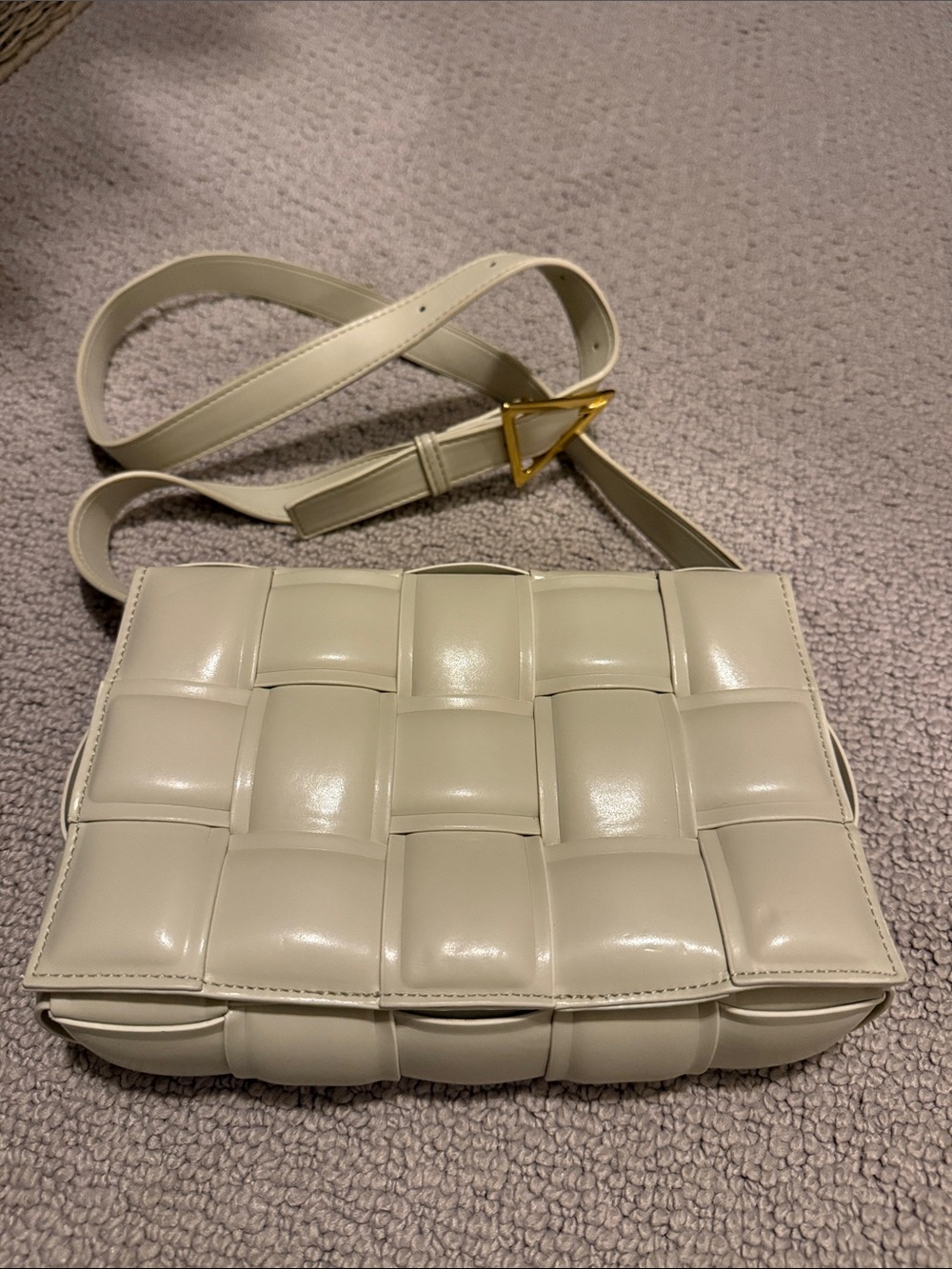 Woven Leather Crossbody Bag in Cream